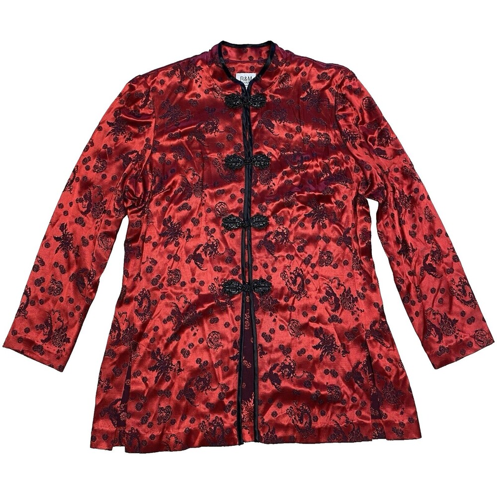 Vintage Karen Kwong R&M Richards Asian Oriental Red Kimono Cardigan 14 USA